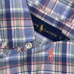 Polo Ralph Lauren Long Sleeve Button Down Oxford Shirt Men's L Blue Pastel Plaid
